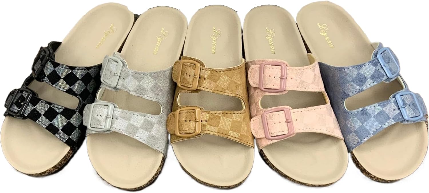 

Женские сандалии LokoLucx с двойной пряжкой- удобные шлепанцы в клетку для летнего пляжа, больших размеров, серый