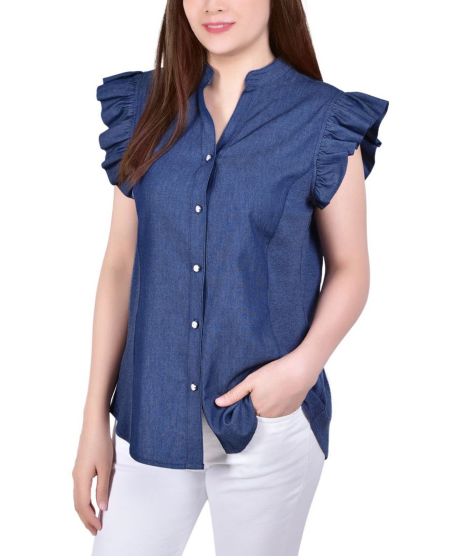 

Небольшая блузка из шамбре с рукавами-крылышками NY Collection, Dark Wash