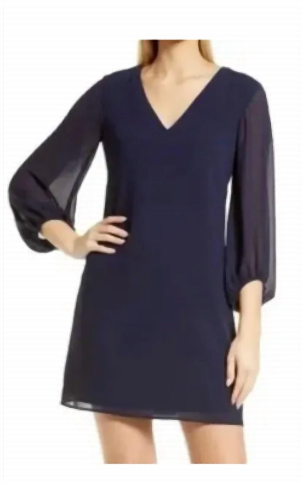 

Eliza J Шифоновое платье-футляр с длинными рукавами, темно-синего цвета