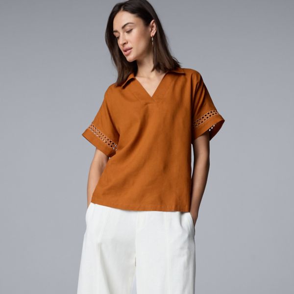 

Женская рубашка с короткими рукавами и ажурной отделкой Simply Vera Vera Wang, цвет leather brown