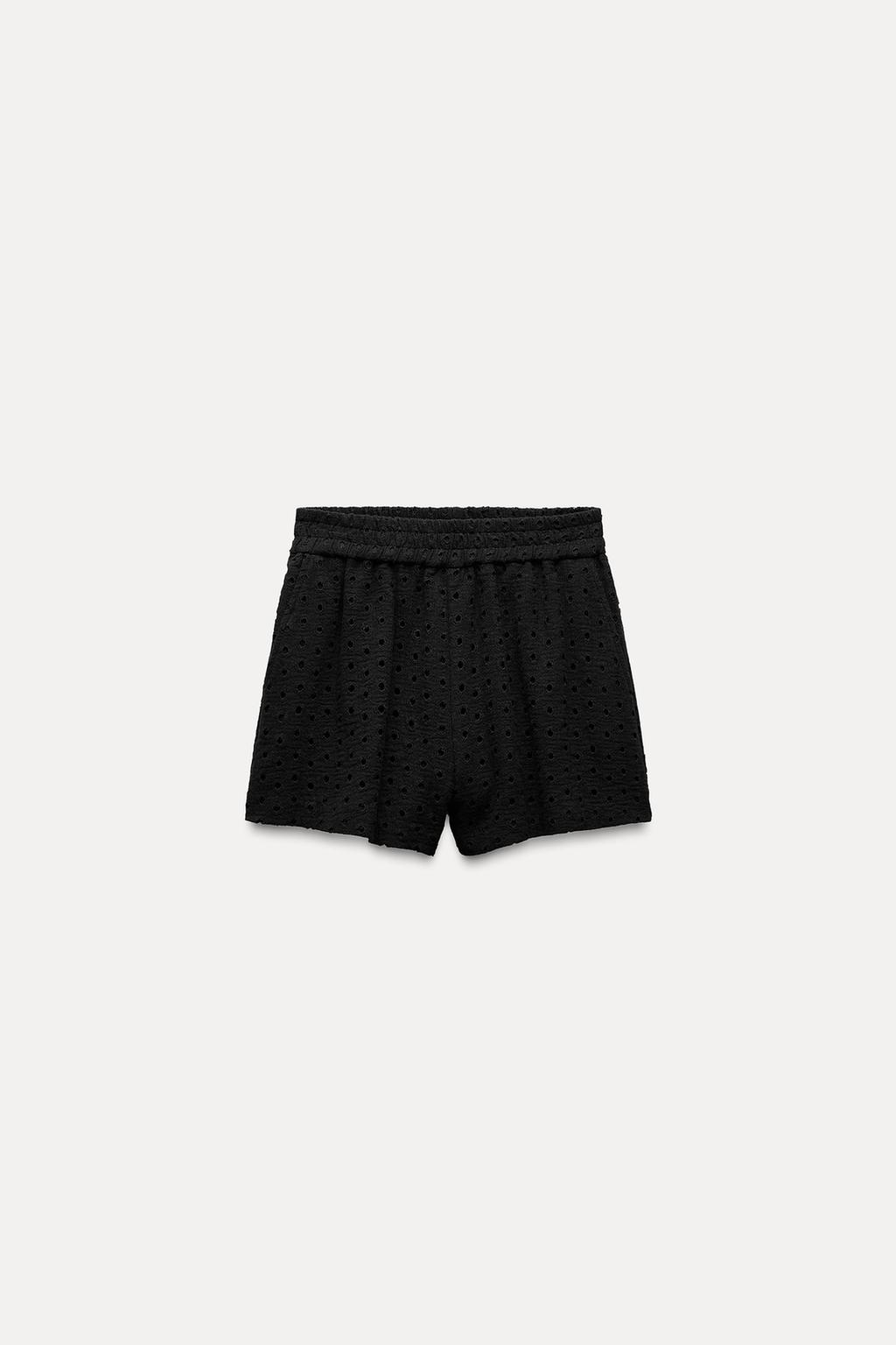 

Шорты-бермуды с вышивкой рисунком ZARA, черный