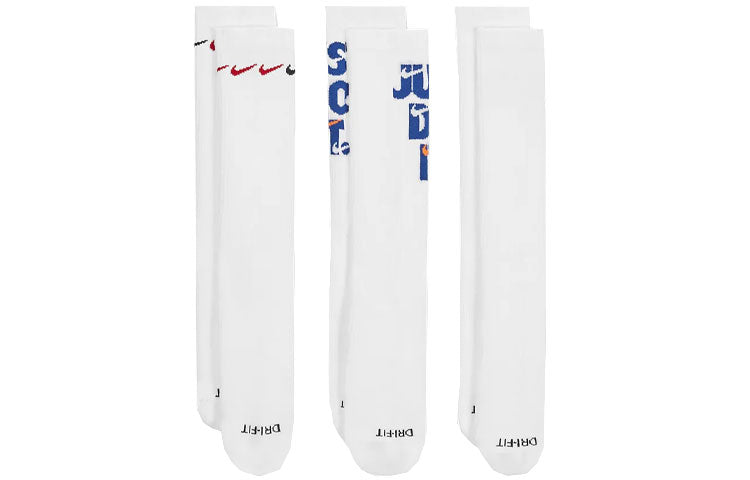 Носки Nike Printing Logo Athleisure Casual Sports Socks 3 Pairs White DH3822-902, белый — фото 3