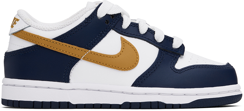 

Кроссовки Dunk Low для маленьких детей, белые и темно-синие Nike