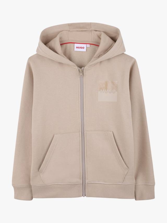 

Детская худи на молнии из хлопковой смеси HUGO BOSS, Stone