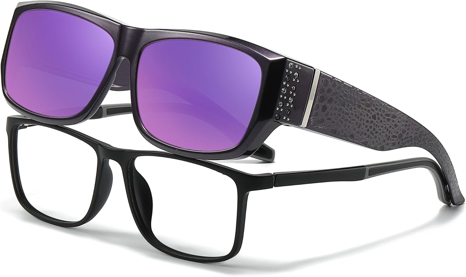 

Солнцезащитные очки Trysee для женщин, надеваемые поверх очков, с прямоугольной формой и стразами, обеспечивают защиту от УФ-излучения при вождении (TS4204), C04 Pearl Purple / Purple