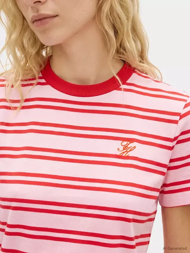 Футболка с логотипом Script Logo Stripe, розовая, в стиле фейерверка Tommy Hilfiger — фото 2