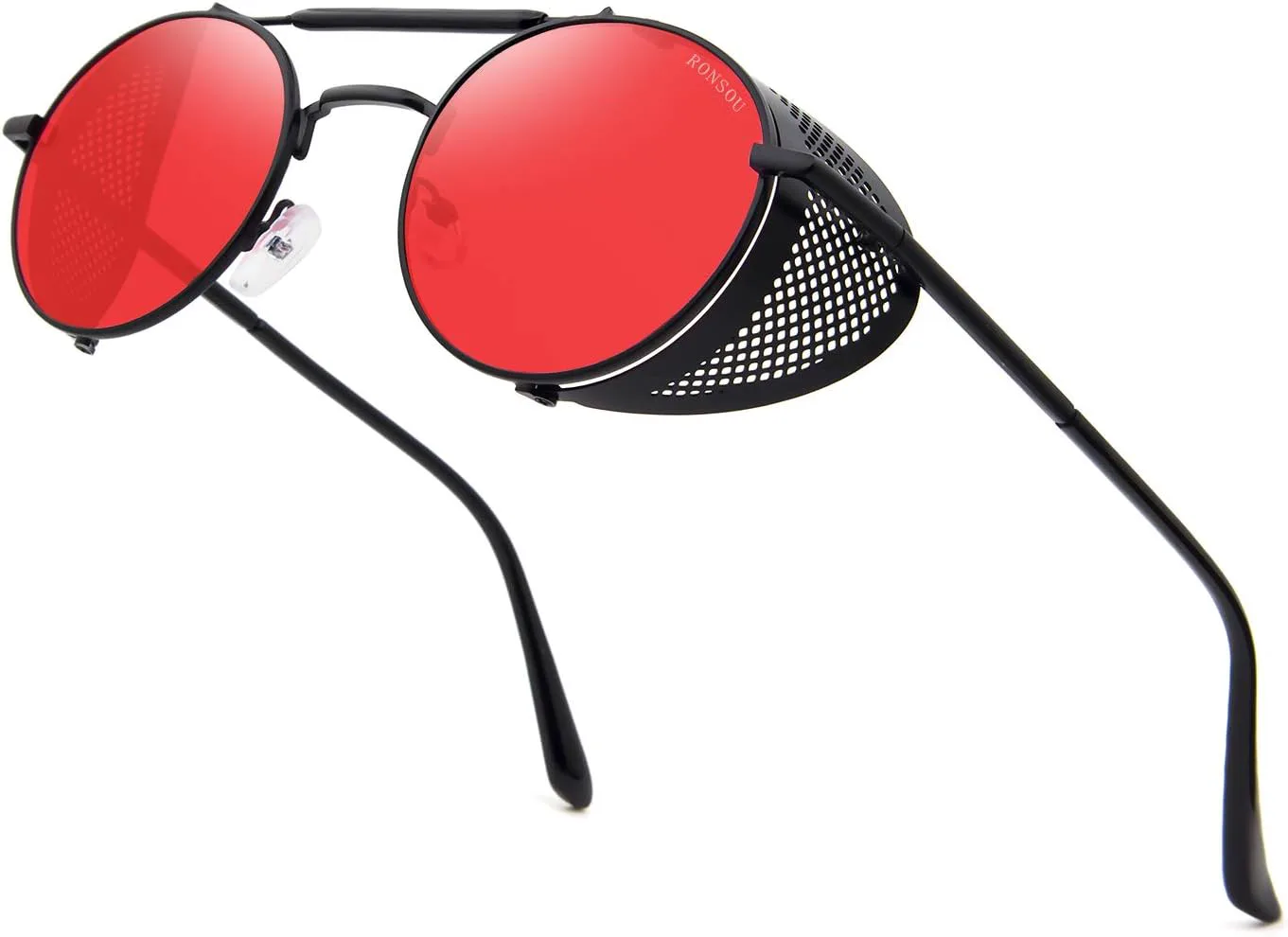 

Солнцезащитные очки RONSOU в стиле стимпанк, круглые, винтажные, поляризованные, ретро, ​​защита UV400, металлическая оправа, A3 Black&red (Non-polarized)