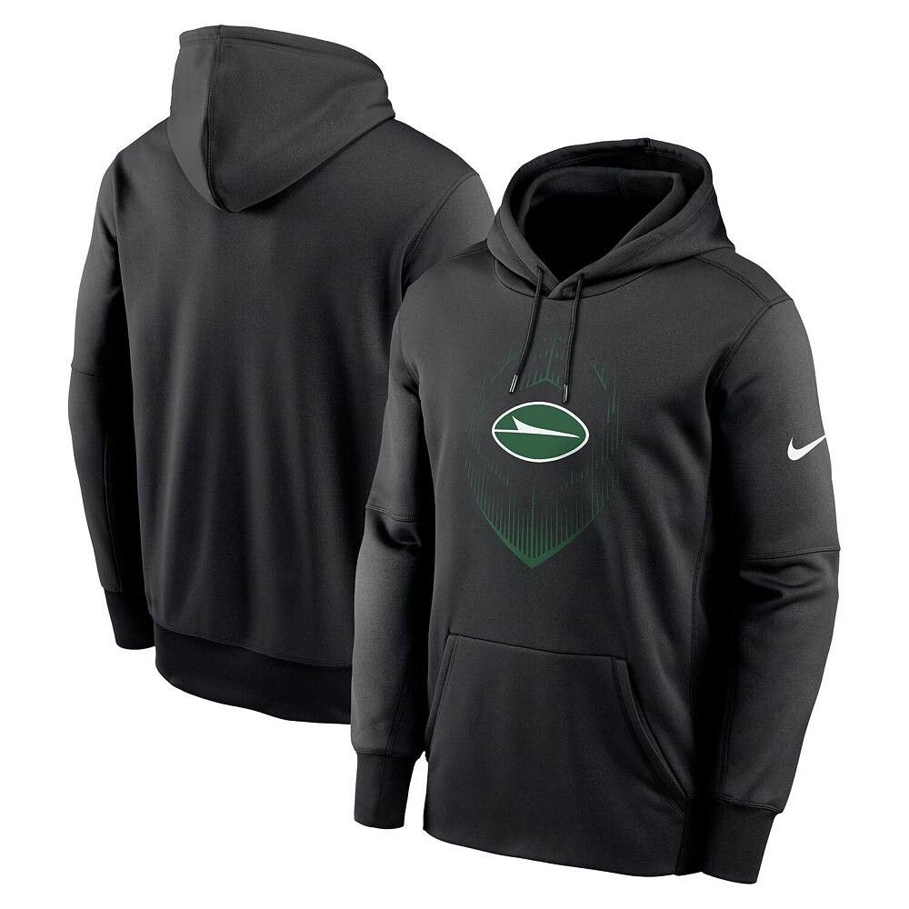 Мужской черный пуловер с капюшоном Nike New York Jets Icon Performance, цвет Jet Black — фото 2