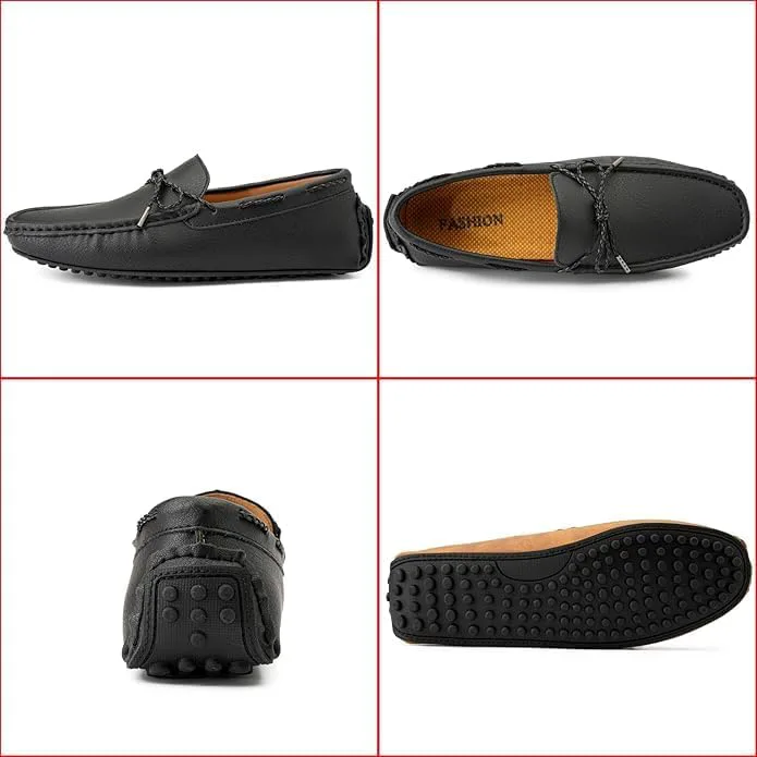 Мужские кожаные пенни-лоферы, повседневные с шнуровкой и без застежки, туфли-гоммино, плоская подошва, удобные туфли для вождения и нарядные туфли Hhhchpm, черный — фото 3