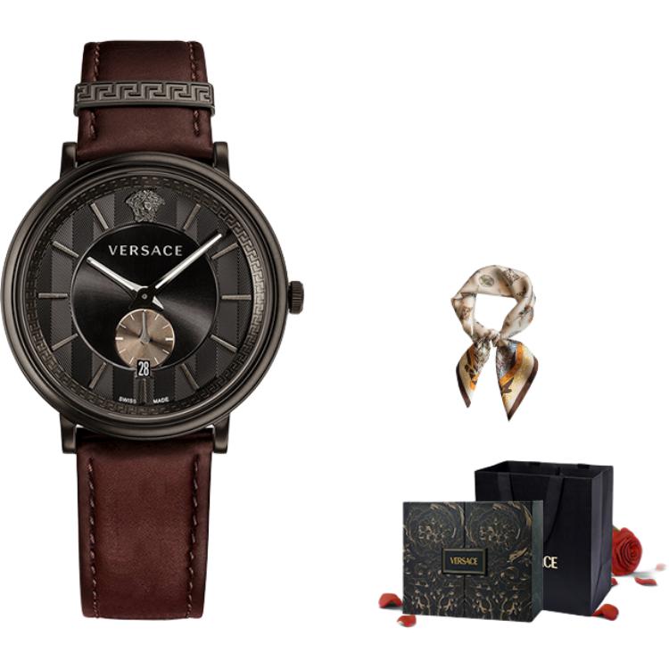 

VERSACE Часы Wrist Watch Quartz Movement Cow Leather Strap 42 Coffee Watch Dial Men's Watch Box Limited Edition+Silk Scarf