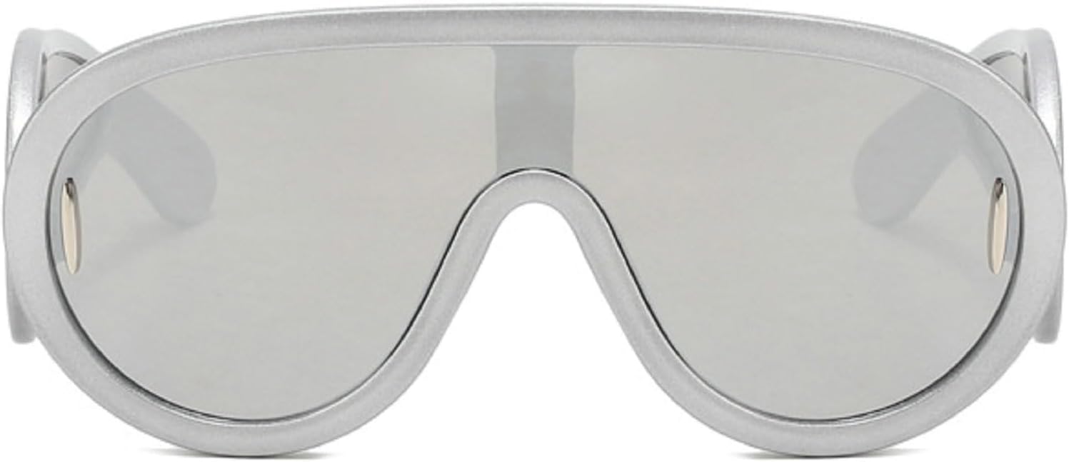 

Модные цельные солнцезащитные очки-щиток в стиле Y2K для женщин, винтажные большие солнцезащитные очки с плоскими зеркальными линзами, сексуальные женские очки-пилот mincl, Silver