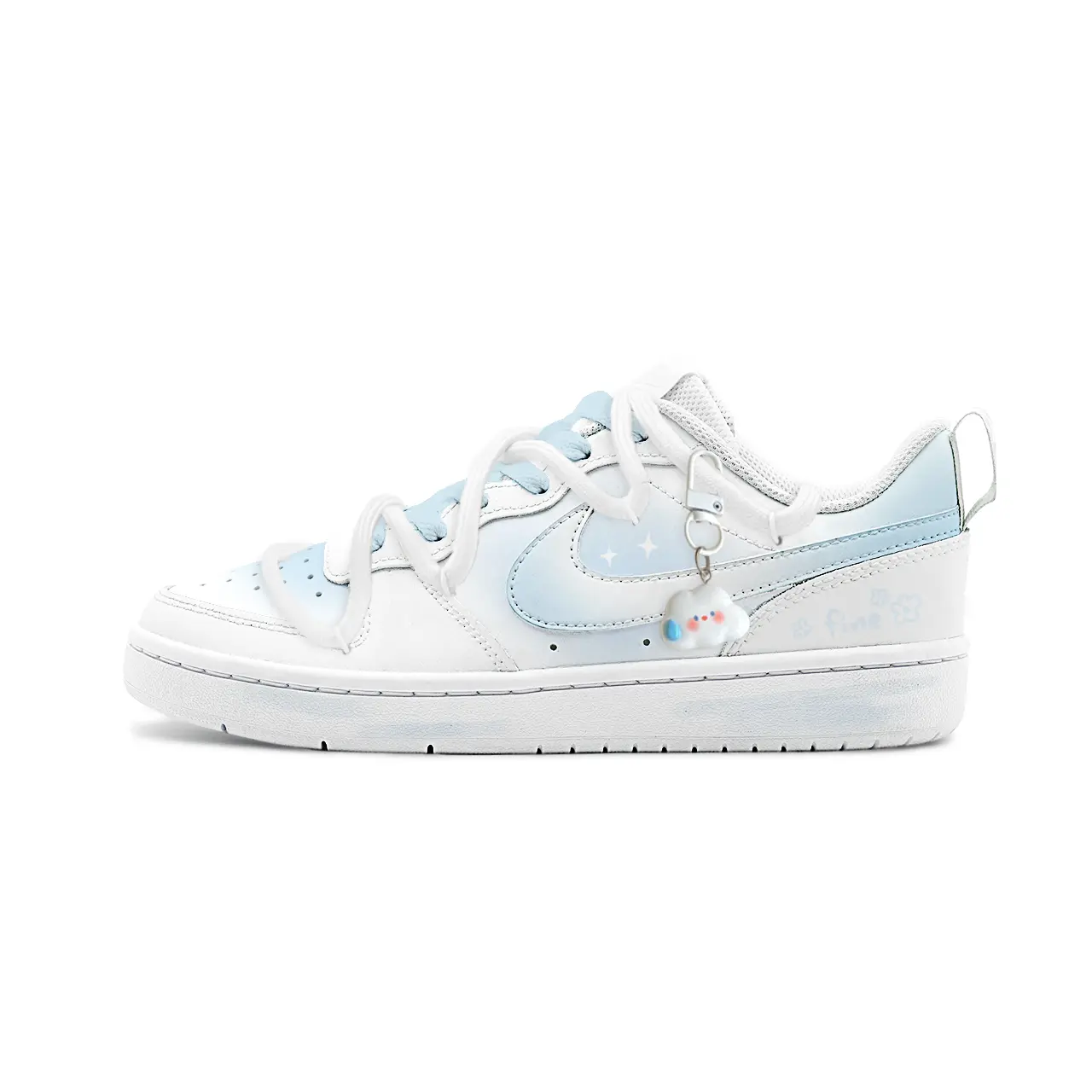 

Nike Court Borough 2 Big Fish Manufacturing, Clear Cloud Star Story Low top Skateboard Shoes Unisex White Blue