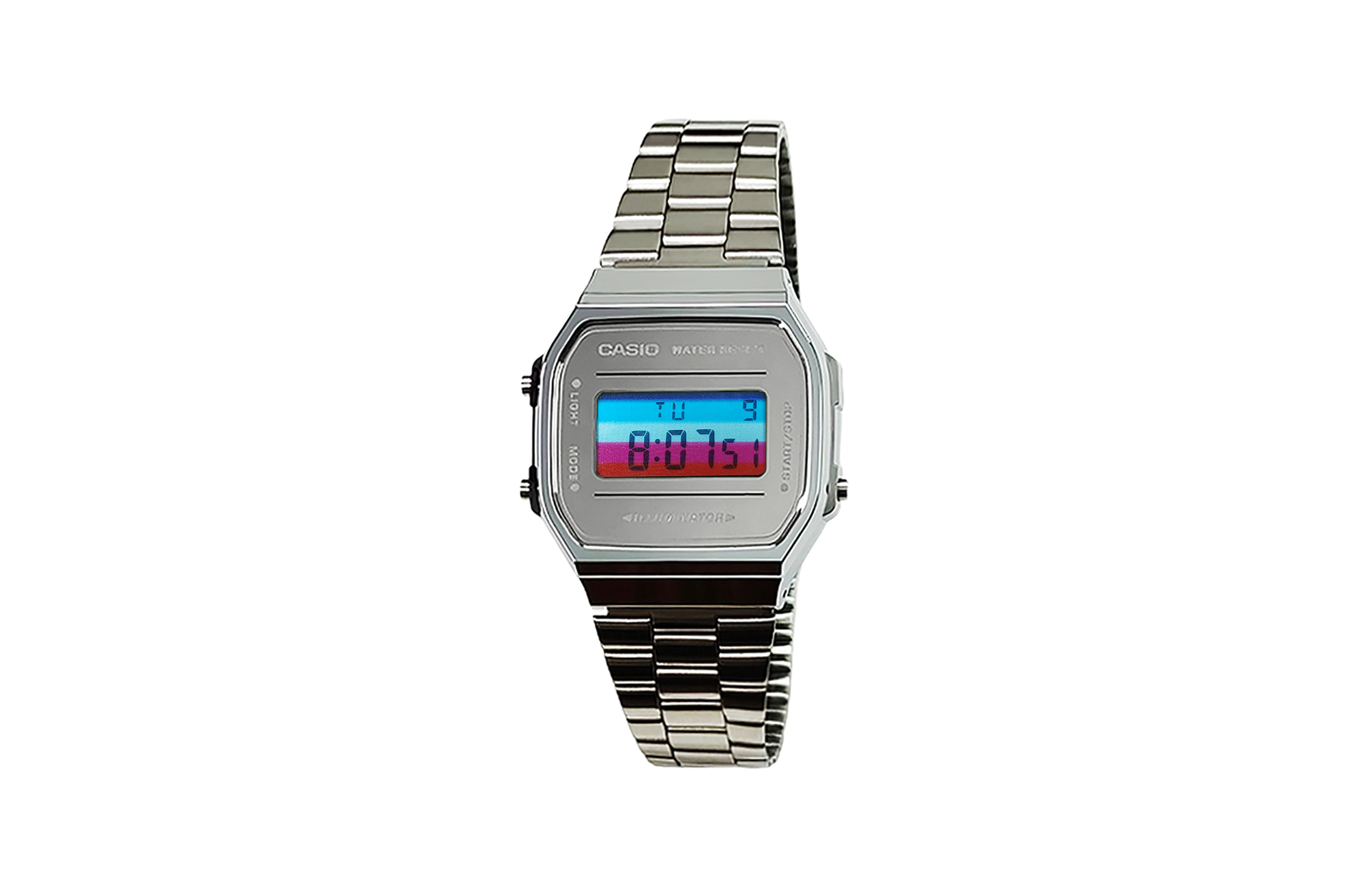 

CASIO Часы Retrofit Series Quartz Movement Stainless Steel Strap Watch Men's Watch Red Watch Dial, Silver Dial with Blue and Red Stripes, Watch Crystal