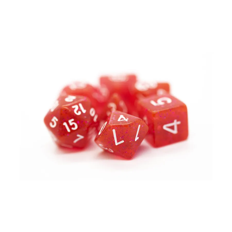 

Poly Set полупрозрачный красный с белым (7), Acrylic-Resin Dice - Sparkle