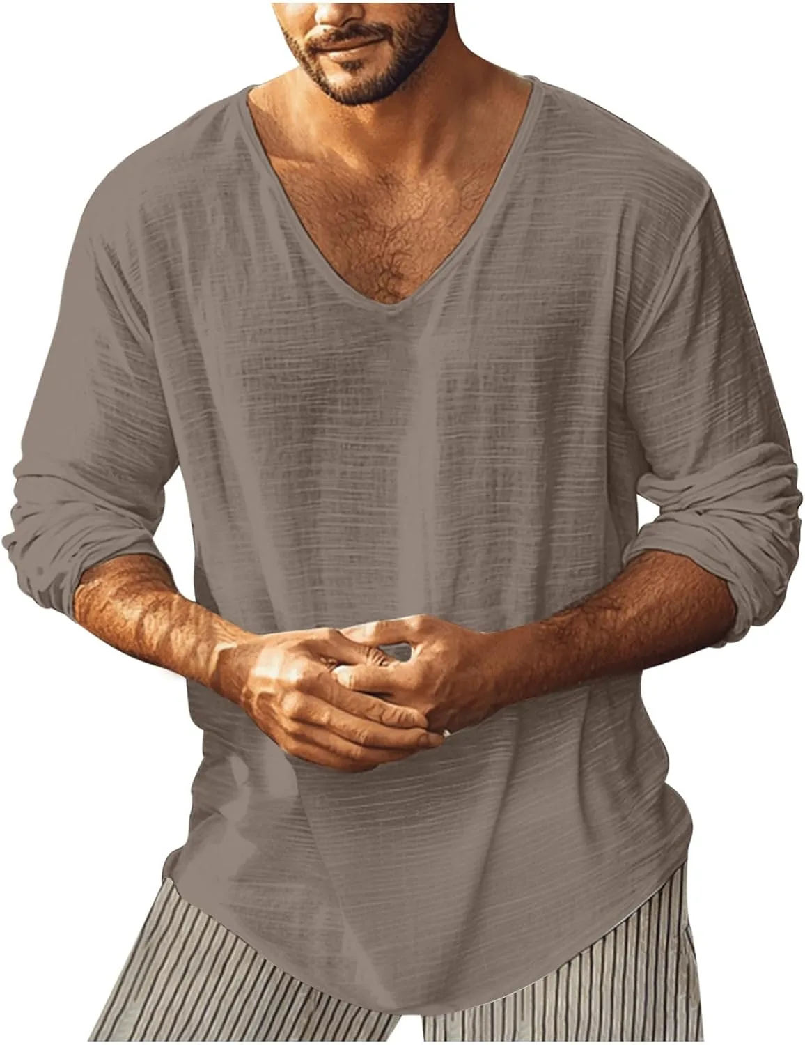 

Льняная рубашка для мужчин с длинными рукавами и v-образным вырезом Xiaojmake