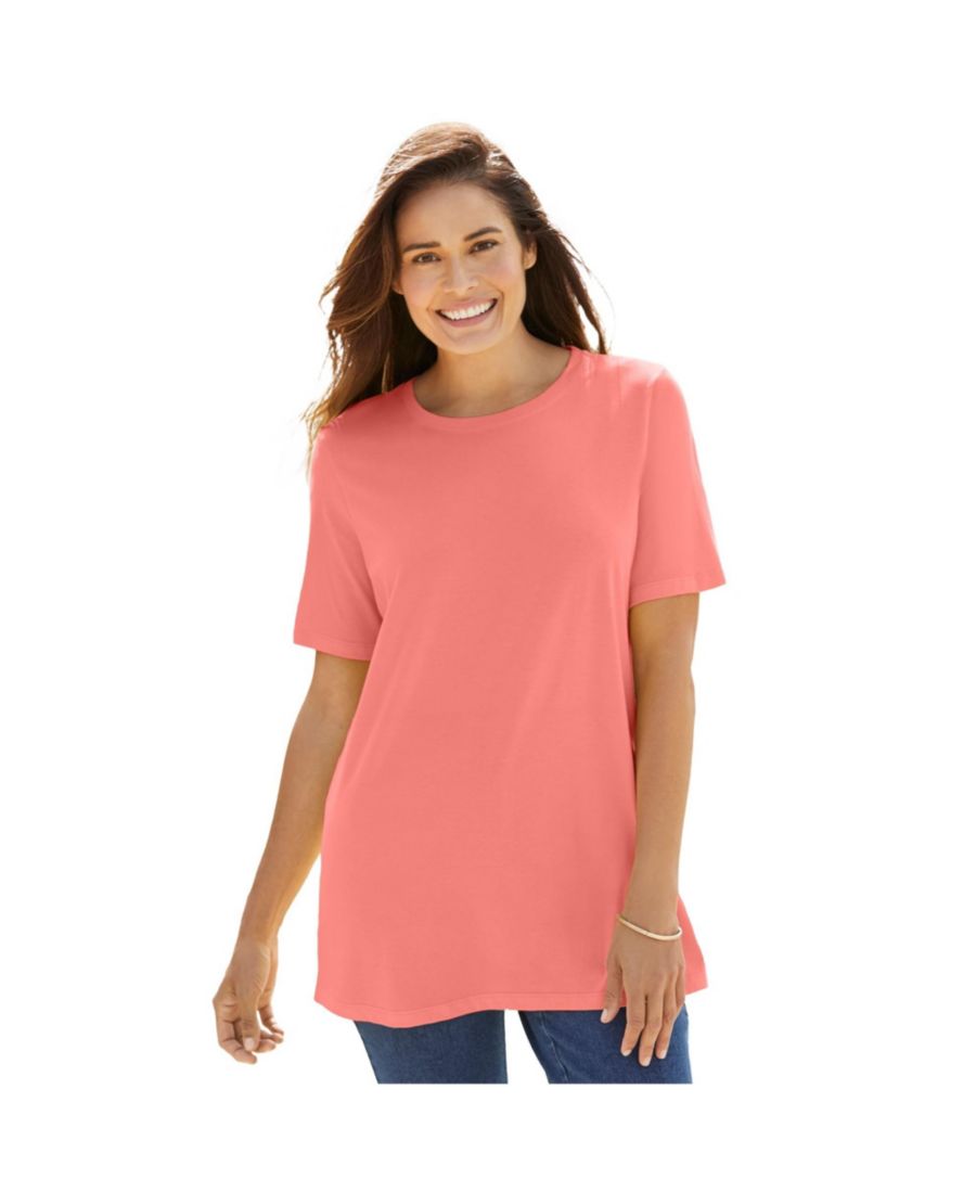 

Футболка с коротким рукавом и круглым вырезом идеального размера для полных женщин Woman Within, Sweet coral, Розовый, Футболка с коротким рукавом и круглым вырезом идеального размера для полных женщин Woman Within, Sweet coral