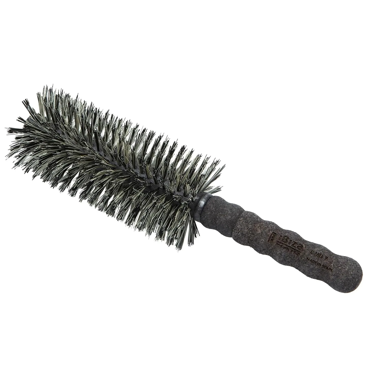 Круглая щетка Ibiza Hair из щетины кабана (серия MB) с усиленной щетиной из кабана и нейлона и пробковой ручкой для больших прядей, тугих локонов или мягких волн, добавляет текстуру и блеск для всех типов волос MB7, 70 мм, black