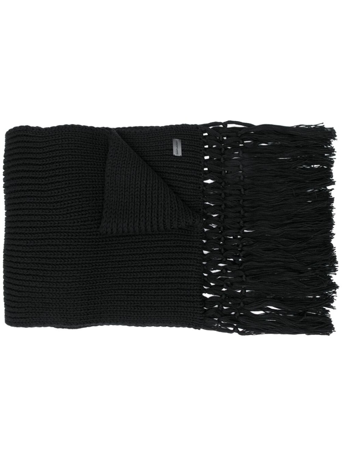 

Saint Laurent logo patch fringed scarf, черный