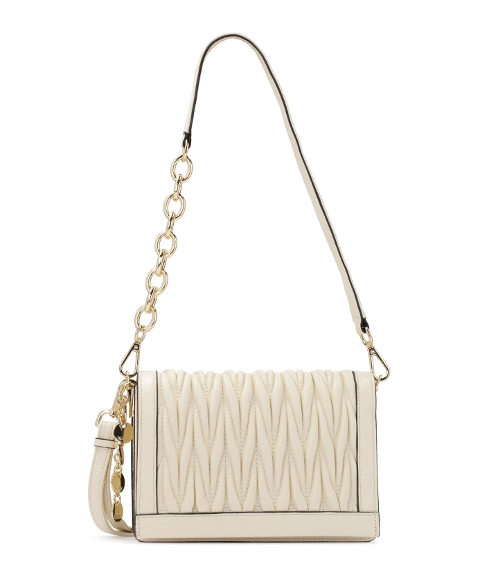 

Кожаная сумка с декоративной драпировкой на клапане, Jonna Kazar, бежевый