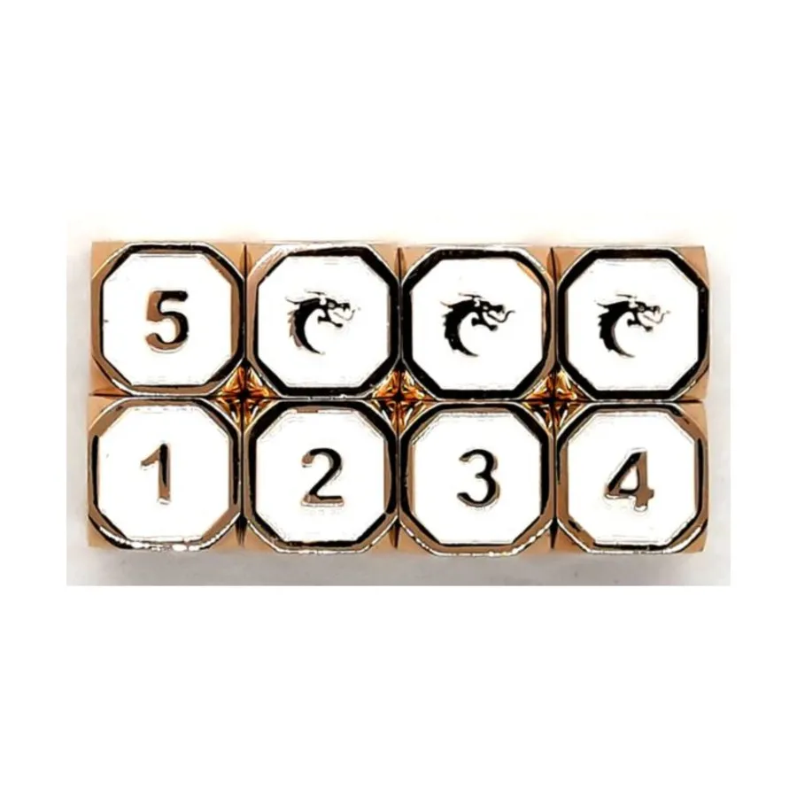 

Набор d6 — белый с золотом (8), Metal Dice - Elven Forged