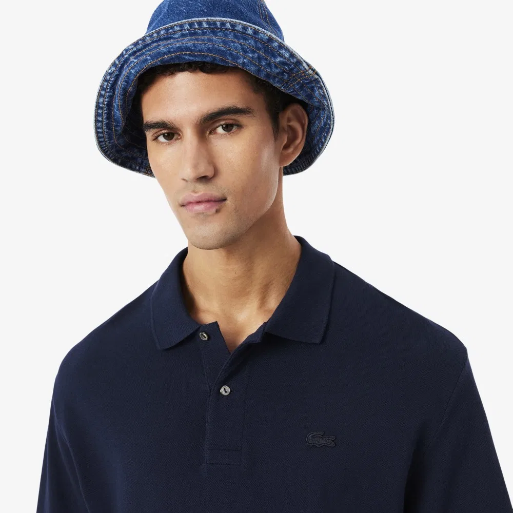 Мужская футболка-поло Lacoste Croc Signature Loose Fit с коротким рукавом тёмно-синяя — фото 2