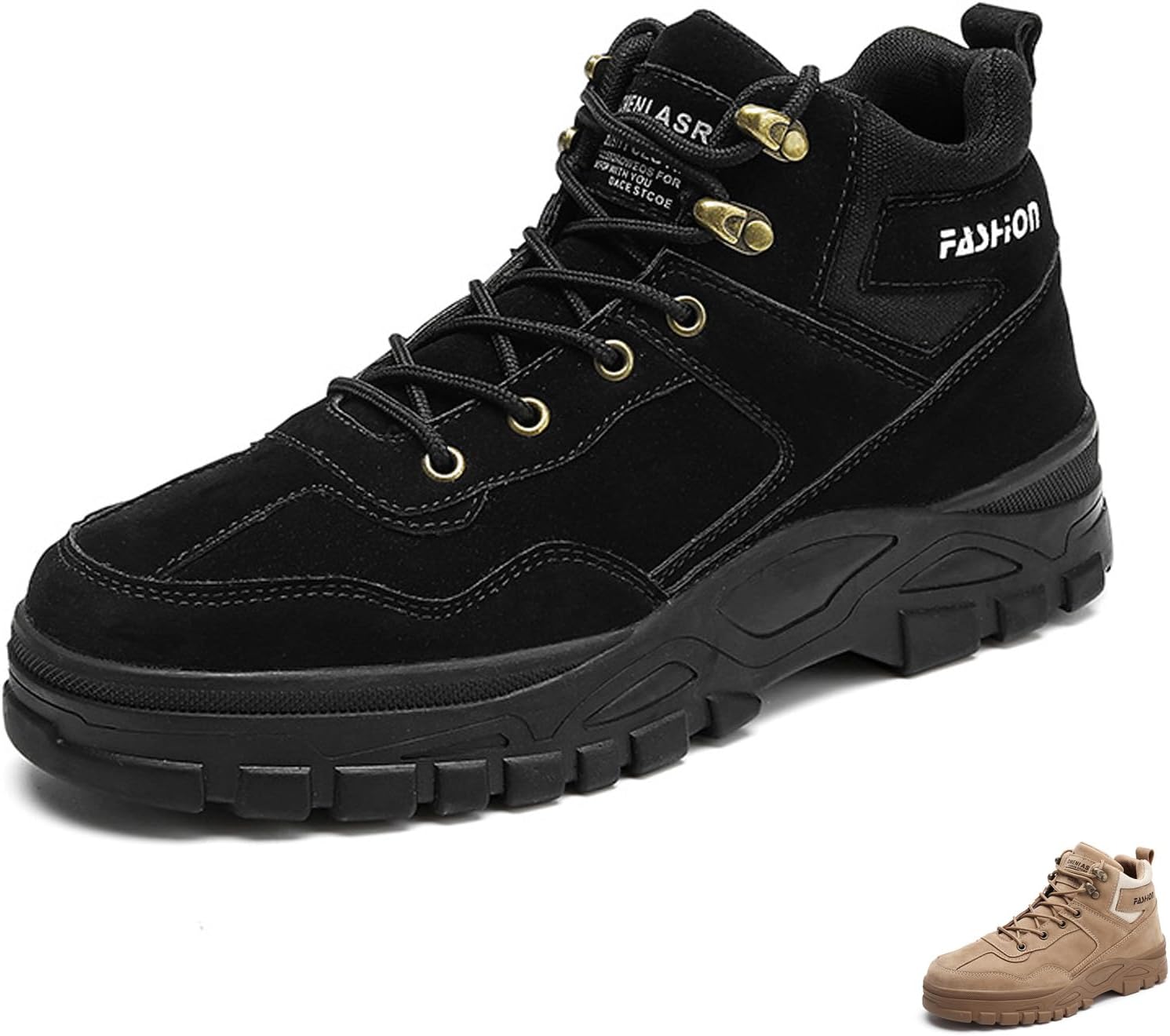 

Мужские кожаные высокие ботинки на платформе для походов, ретро, удобные, с круглым носком, шнуровкой, противоскользящей ребристой подошвой, тактические ботинки, для активного отдыха, прогулок, спорта и мотоцикета Nsneond, черный
