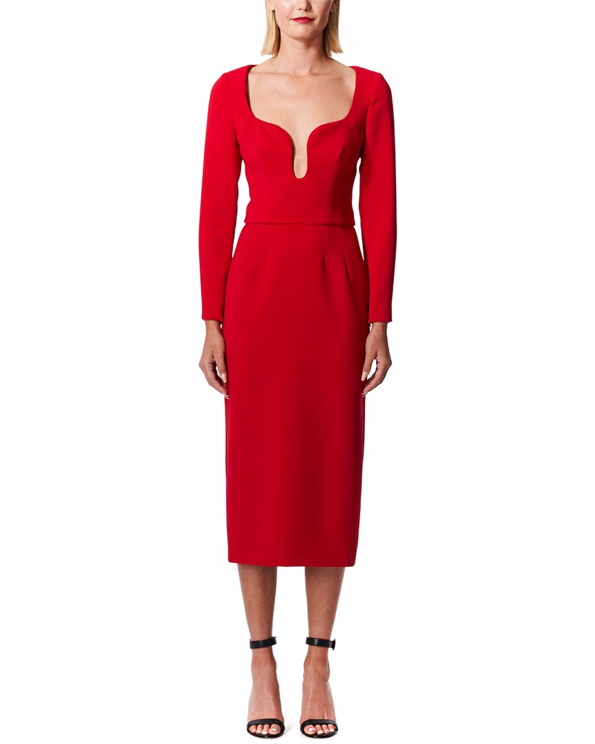 

Платье миди Carolina Herrera с рукавами 3/4 и U-образным вырезом, малиновый