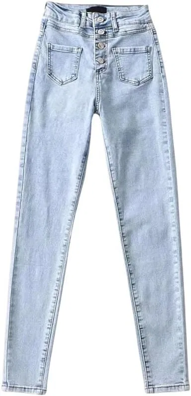 Джинсы с завышенной талией, мультикарманы, Light Blue