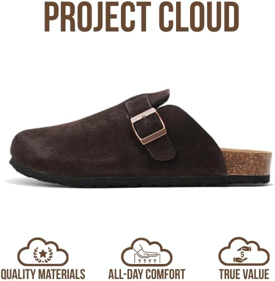 Мужские сабо Project Cloud - 100 натуральная кожа полного слоя, сабо с мемори-пеной для мужчин, поддержка свода стопы, пробковая стелька, противоскользящая подошва (Brooklyn), шоколадный — фото 3
