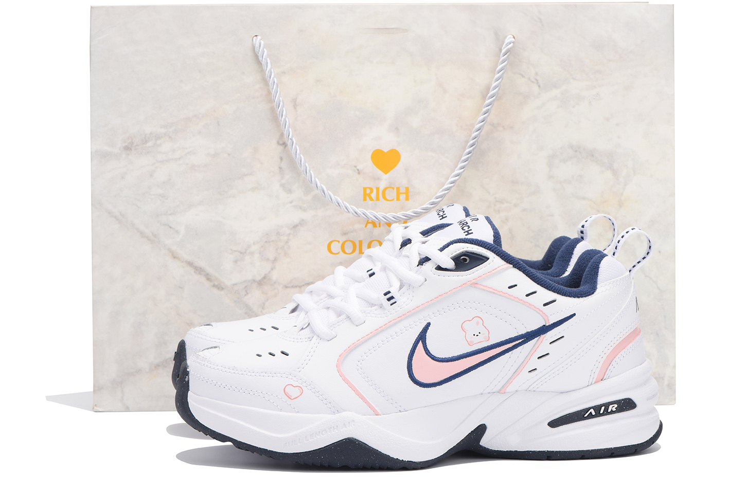 

Nike Эйр Монарх 4 противоскользящие и износостойкие увеличивающие рост низкие массивные кроссовки унисекс розовый синий белый, цвет Pink Blue White
