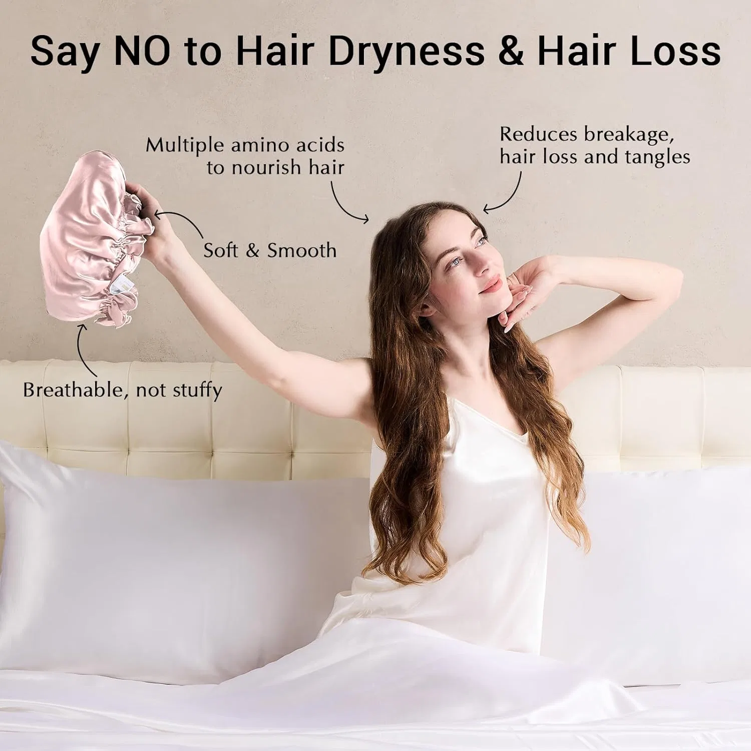 Женская ночная шапочка ZIMASILK из 100% тутового шелка Zimasilk, Pink/Ivory — фото 3
