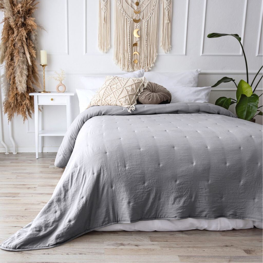 

CalmyHOME Покрывало на кровать, серое, 220x240 см, накидка на диван, серый