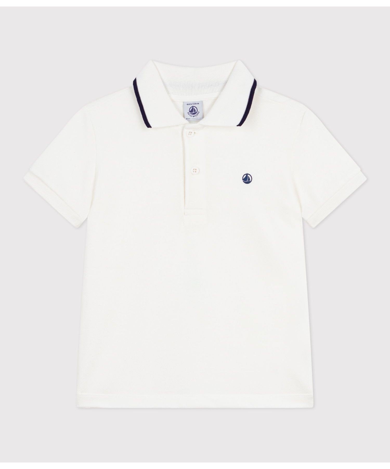 Рубашка-поло с короткими рукавами из трикотажа пике PETIT BATEAU, Off white