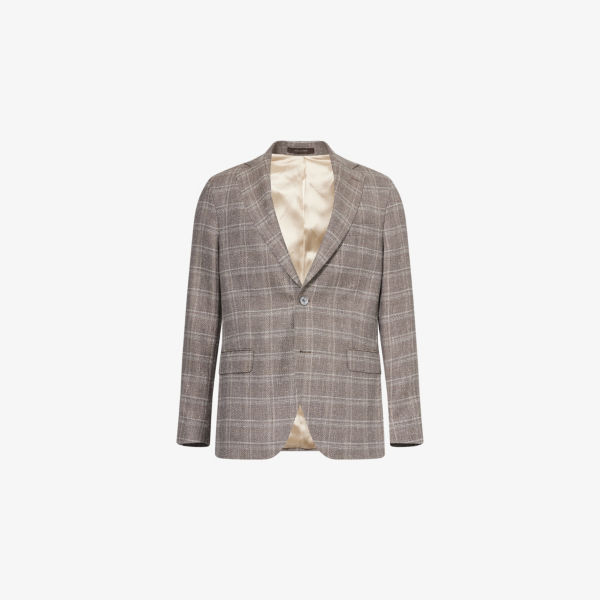 

Блейзер Oscar Jacobson Fogerty из шерсти и льна в клетку, бежевый