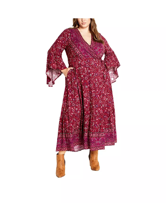 

Платье макси Belle Wrap размера Plus CITY CHIC, красный