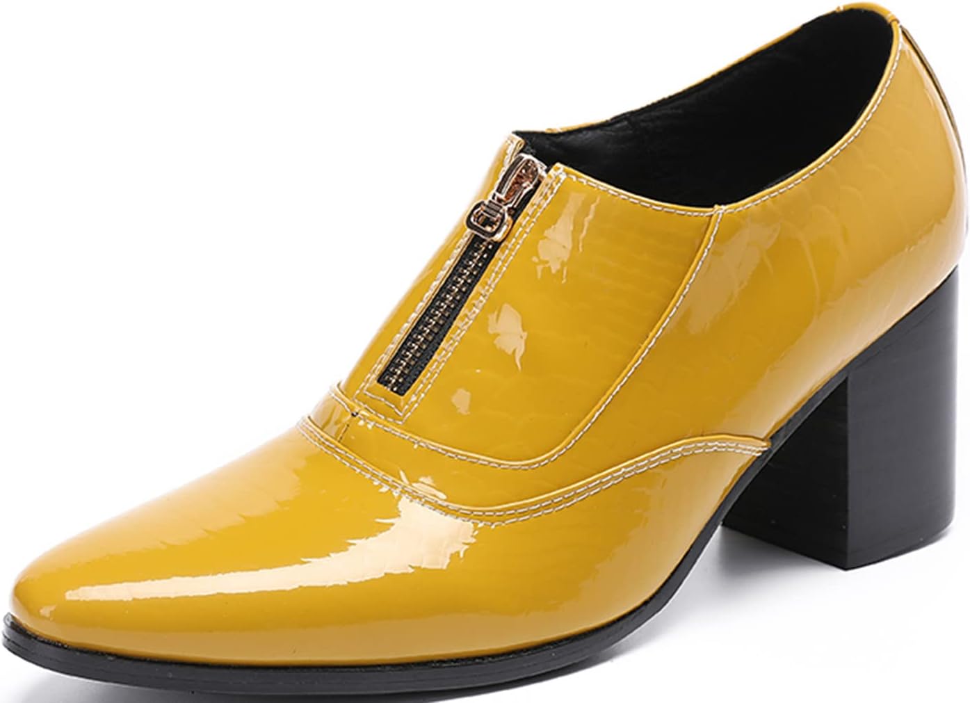 

Мужские лоферы Santimon, повседневные туфли слипоны, из натуральной кожи, с острым носком, молнией, туфли на вечеринку, модные, для выпускного, смокинга, мокасины, для бальных танцев, певцов, желтый