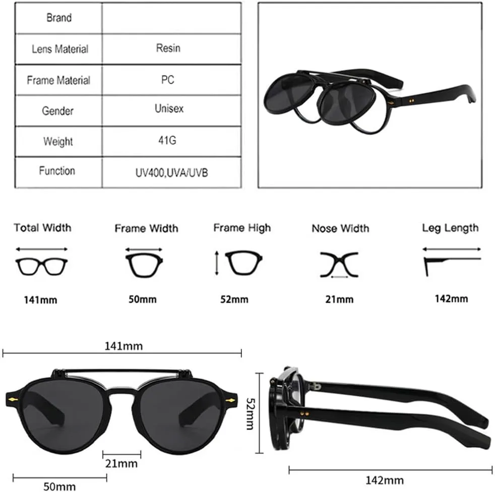 

Женские солнцезащитные очки ретро, овальные, с двойной перемычкой и откидными линзами, UV400. Мужские панк-очки с заклепками, градиент Black Gray, WNCKSQ