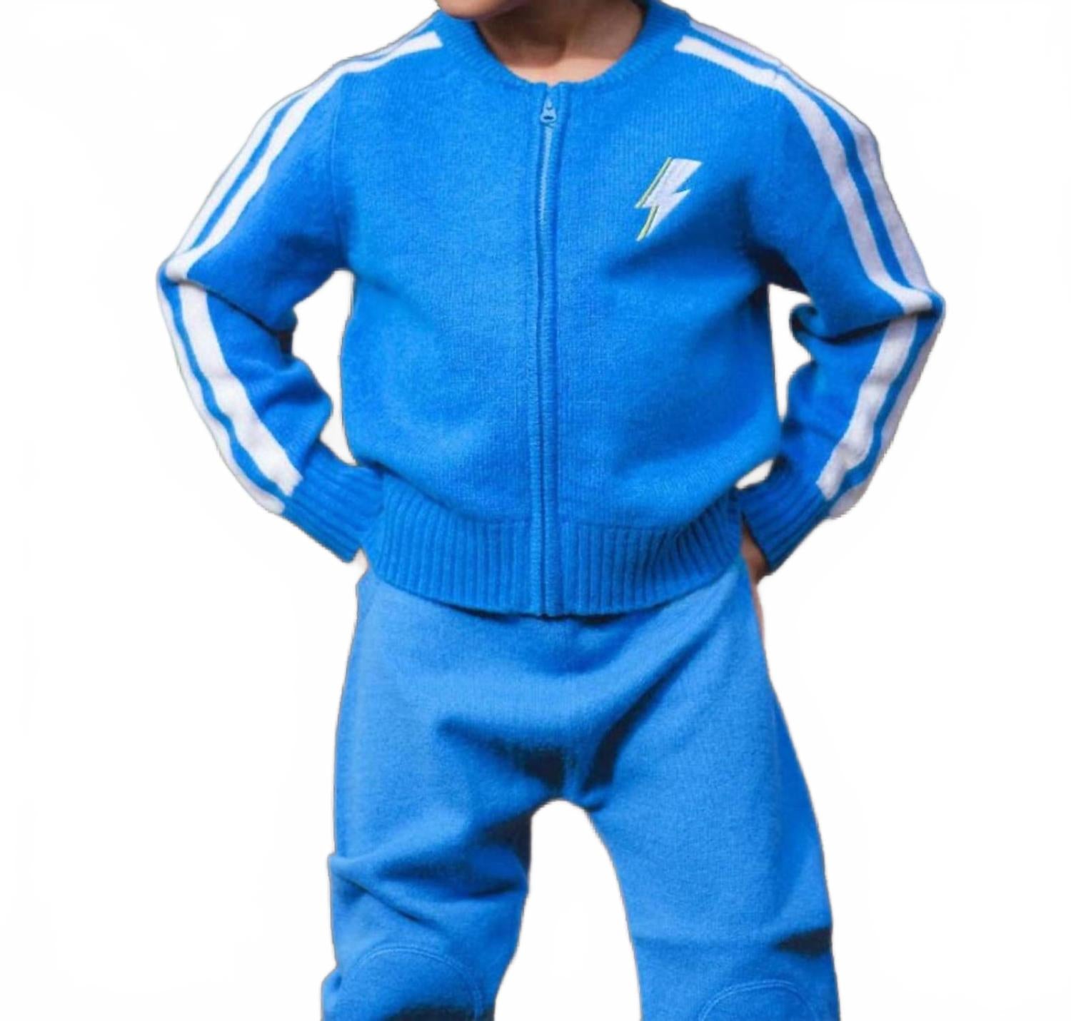 

MIKA & MILO Детский кардиган на молнии из кашемира и мериносовой шерсти с рисунком «Молния», цвет кобальт