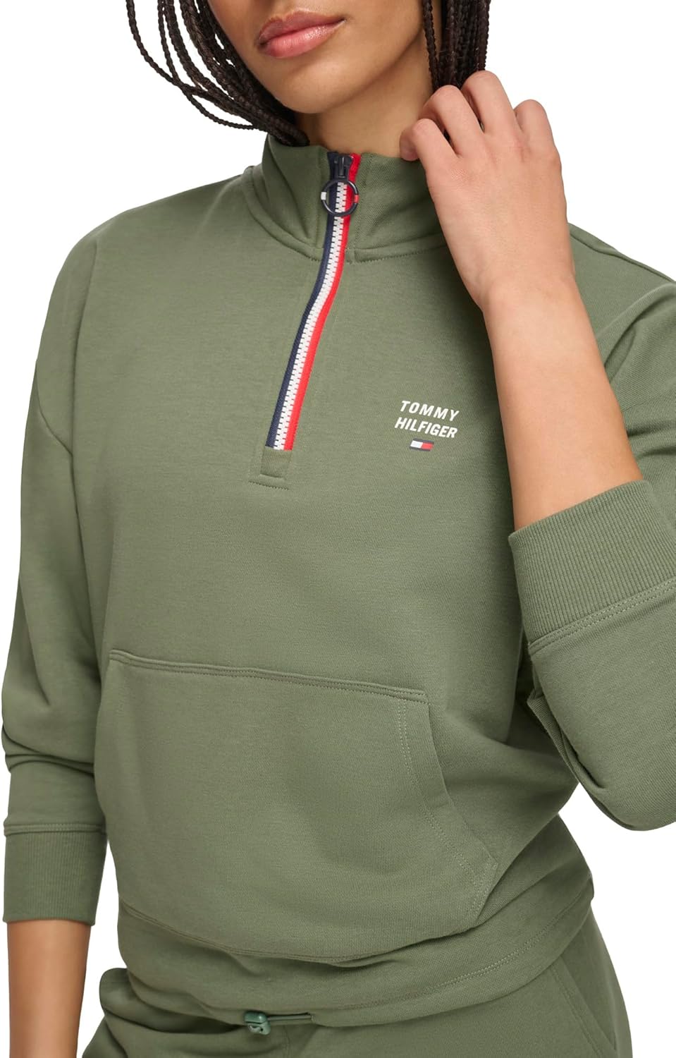 Женская мягкая кофта Tommy Hilfiger из французского трикотажа с застежкой-молнией на четверть оборота, Basil — фото 3