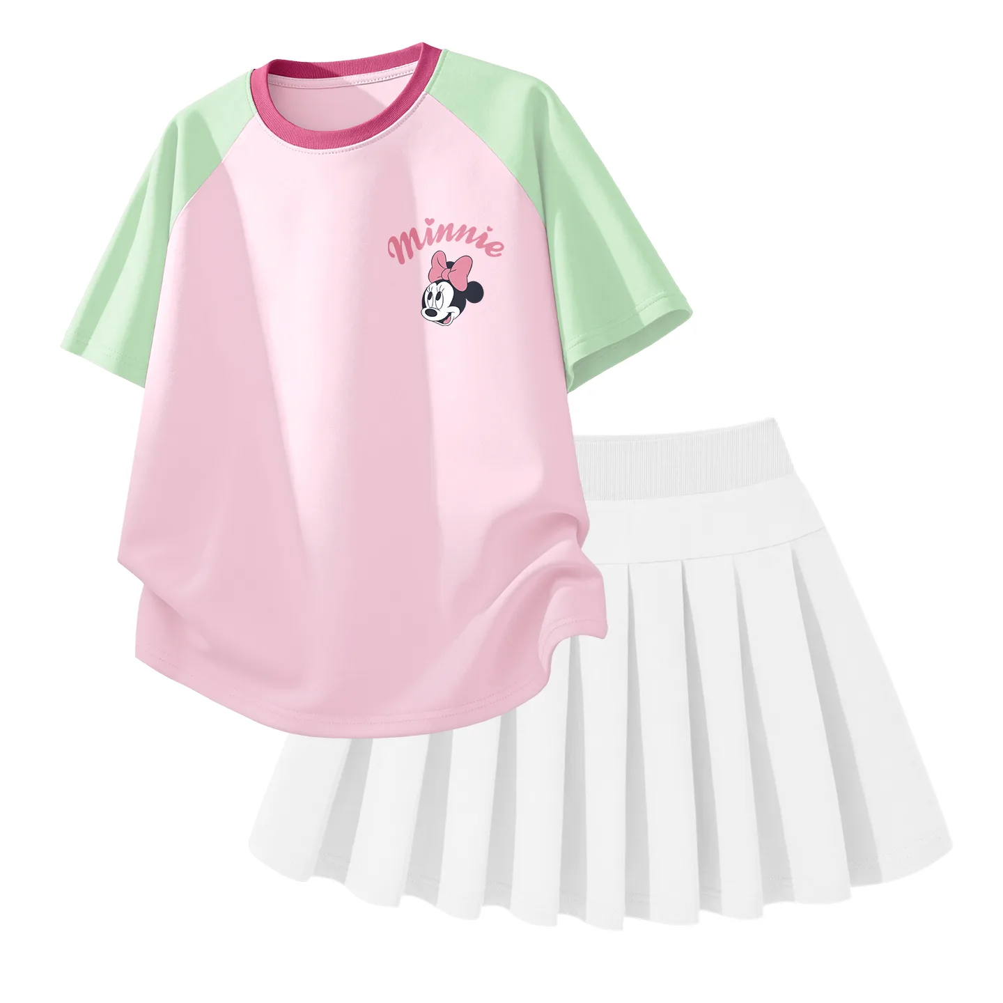 Детский комплект юбка Disney, Di Lift Eye K Green Pink+Solid Color White