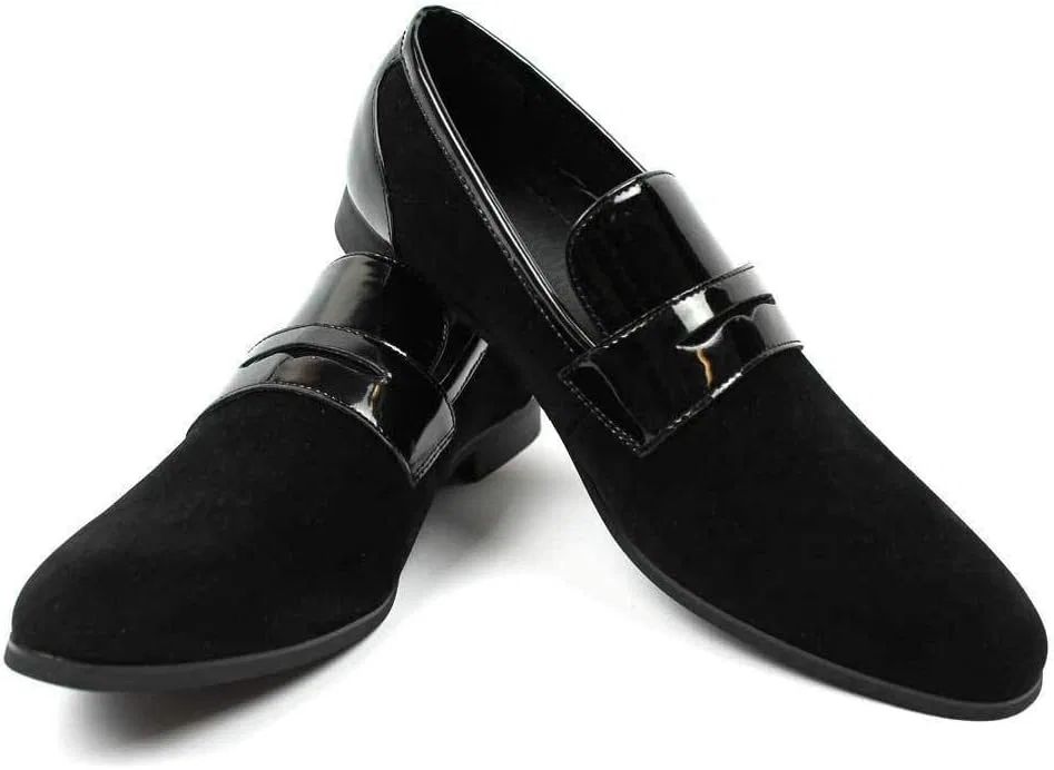 Лоферы кожаные замшевые Azar Tuxedo Black, Suede Patent Details AZAR MAN — фото 2