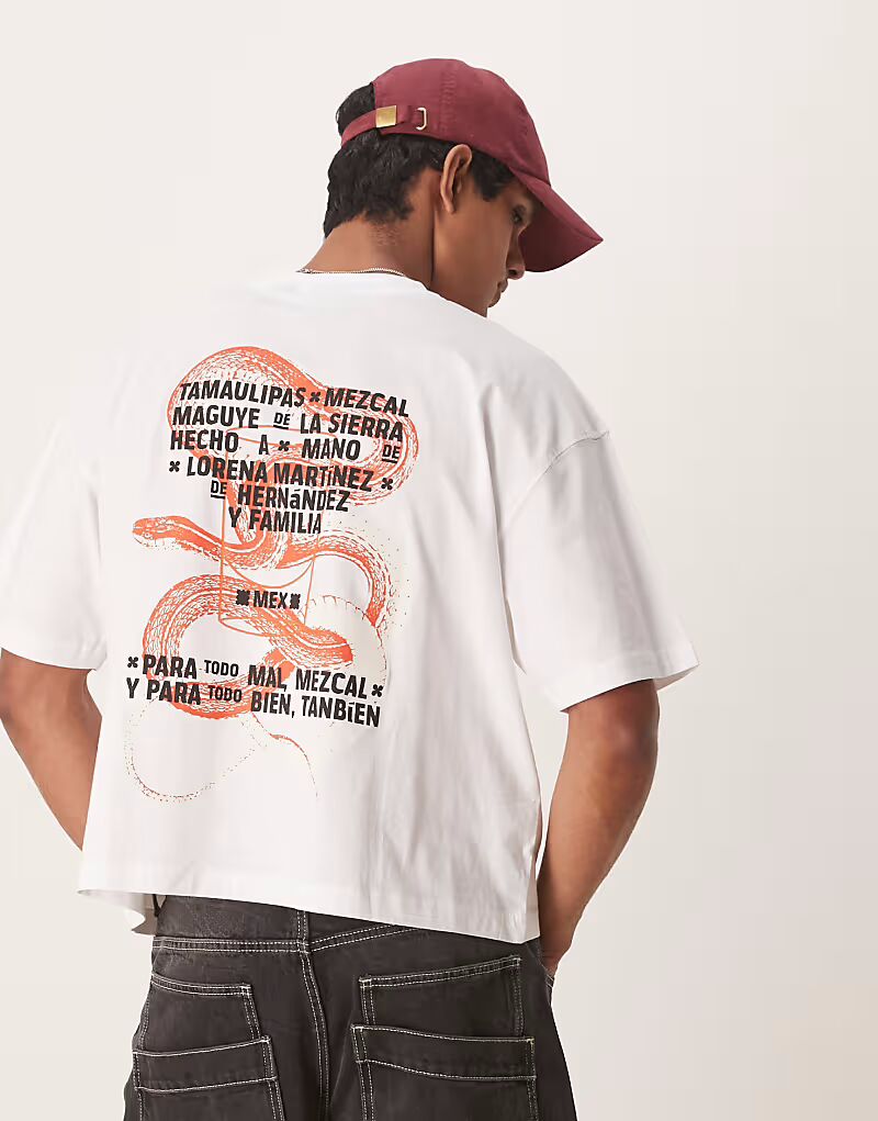 

Футболка свободного кроя ASOS DESIGN белого цвета с принтом змеи