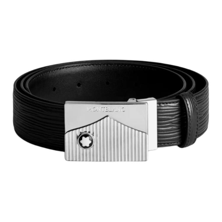

MONTBLANC Кожаный ремень с палладиевым покрытием мужской черный шириной 3,5 см, Black