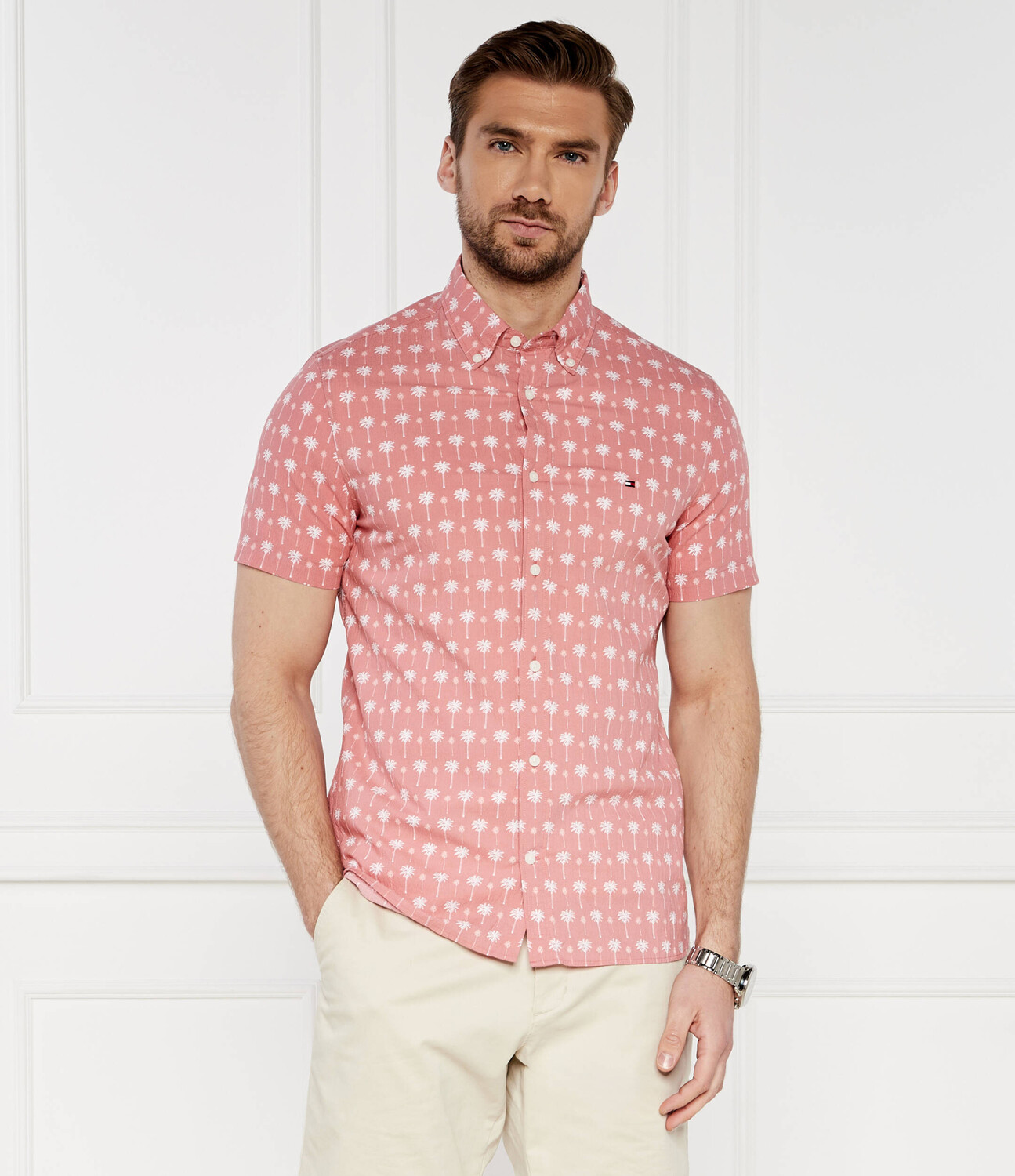 Рубашка Tommy Hilfiger MINI PALM Slim Fit stretch, роза — фото 3