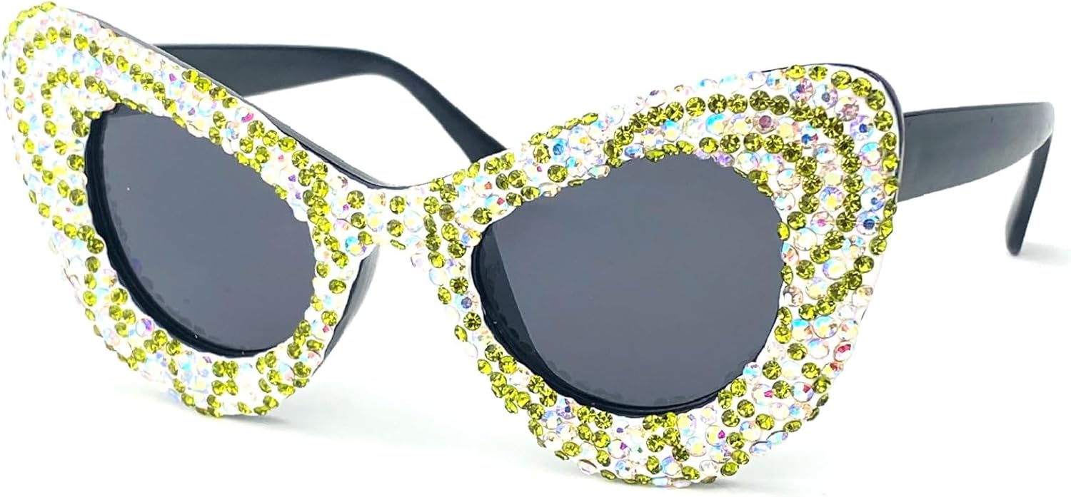 

Большие рождественские солнцезащитные очки с красными стразами для женщин, для рейв-вечеринок, женские очки «кошачий глаз» с бриллиантами, защита от ультрафиолета UV400 mincl, Black