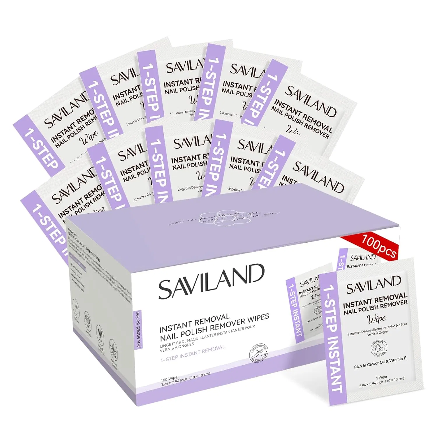 100 супербольших салфеток для снятия гель-лака с ацетоном от SAVILAND Saviland, 4-Colour