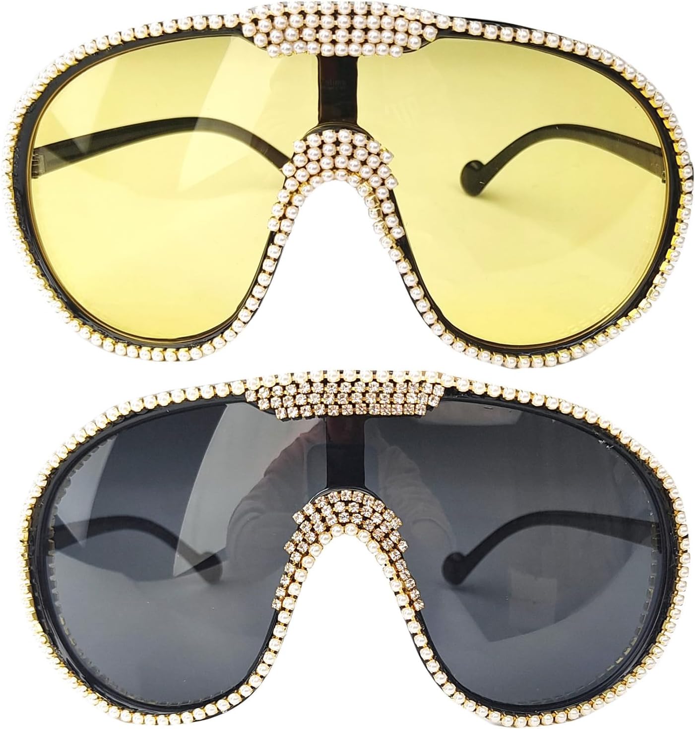 

Модные солнцезащитные очки Willochra большого размера с щитом и стразами для женщин и мужчин, 2024 год. Стильные солнцезащитные очки-пилот в крупной оправе, Black+yellow