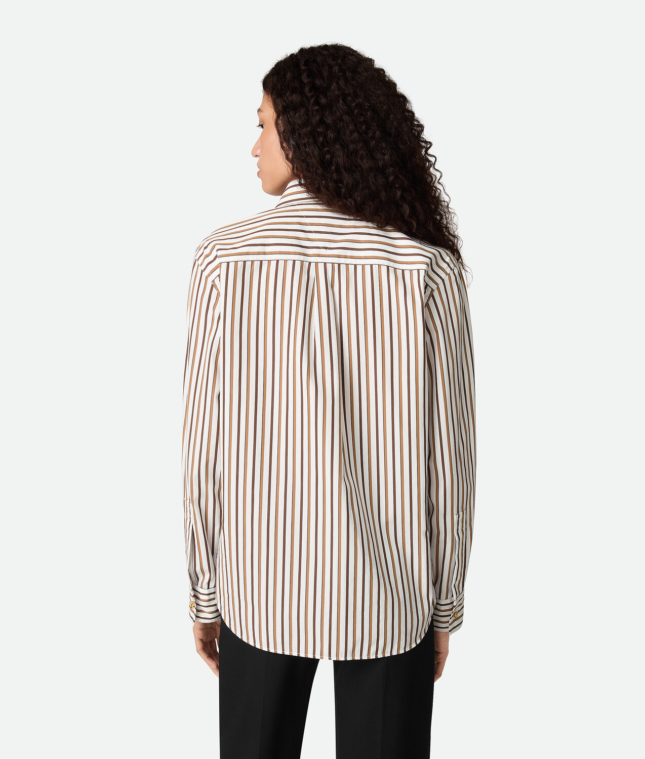 Женская полосатая рубашка Striped Cotton Poplin Shirt BOTTEGA VENETA, бежевый — фото 3