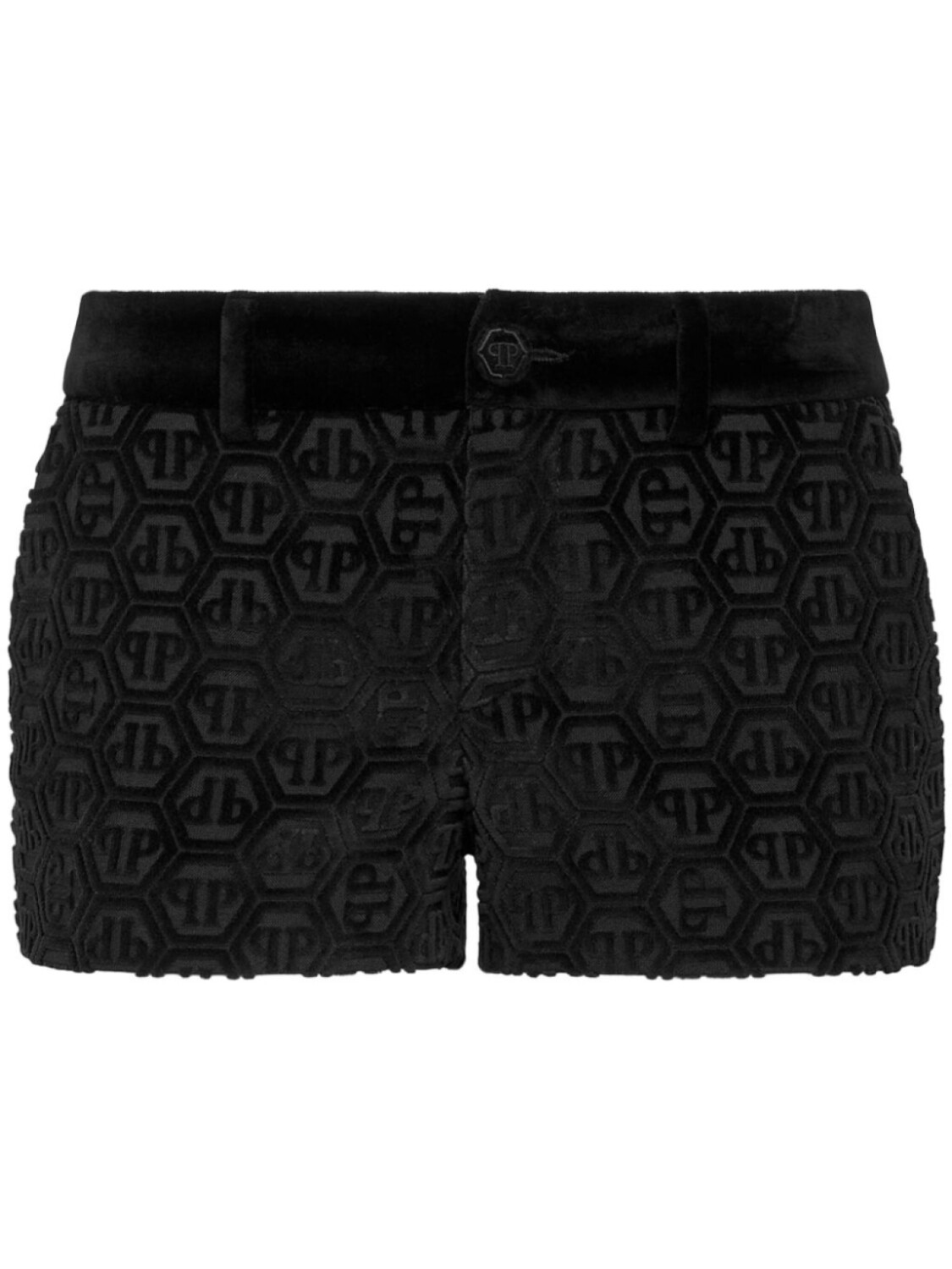 

Мини-шорты из бархата с монограммным узором Philipp Plein, черный