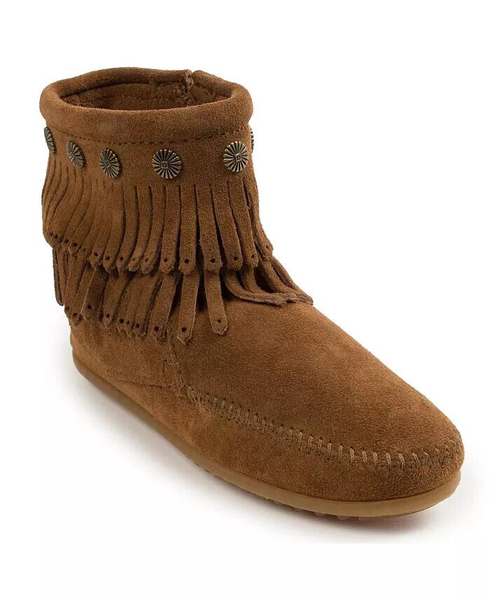 

Женские ботильоны с двойной бахромой и боковой молнией Minnetonka, коричневый